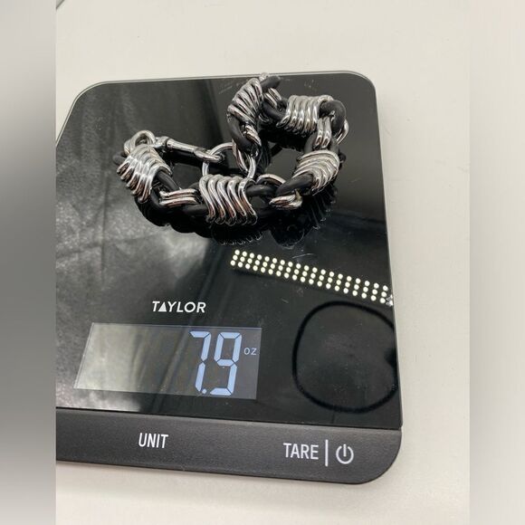 Unique Black Rubber & Silver 1” X 14” Choker Collar Snap Closure Clasp 7.9 oz - Picture 10 of 10